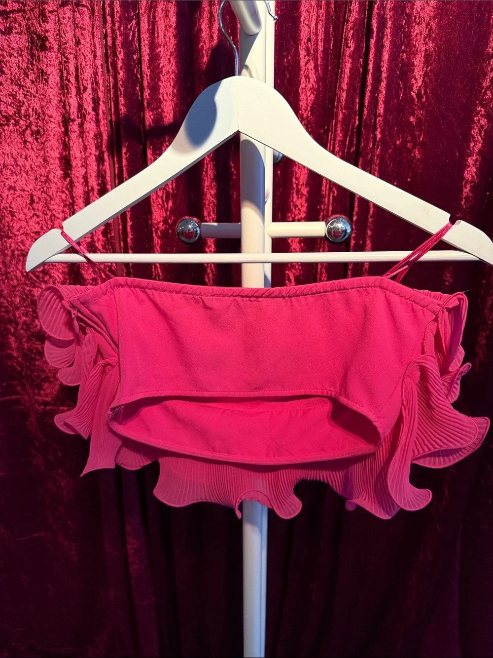 NWT Zara Hot Pink Tiered Ruffle Mini Top - Picture 5 of 9